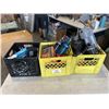 Image 1 : 3 CRATES OF ASSORTED TOOLS, BATTERY CHARGERS, ETC