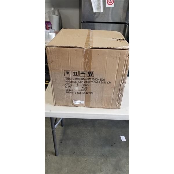 CASE OF NEW BERELLI EDISON BULBS, E26, 16 PACKS OF 25