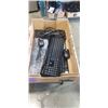 Image 2 : 2 TRAYS OF ASSORTED ELECTRONICS, CAR AMP, KEYBOARDS ETC