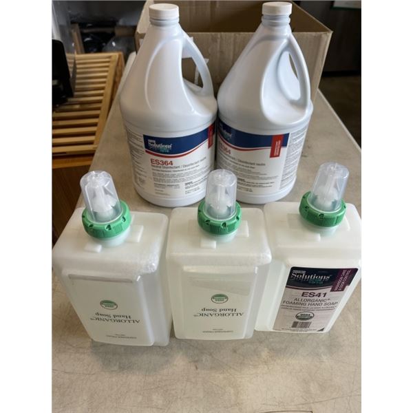 2 JUGS OF DISINFECTANT AND JUGS OF HAND SOAP