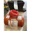 Image 1 : PORTABLE AIR TANK AND 2 PAIRS OF RUBBER BOOTS SIZE 8 AND 12
