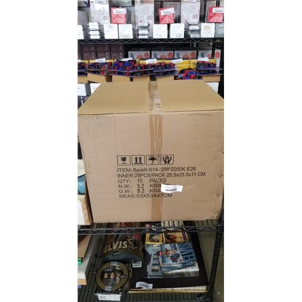 CASE OF NEW BERELLI EDISON BULBS, E26, 16 PACKS OF 25