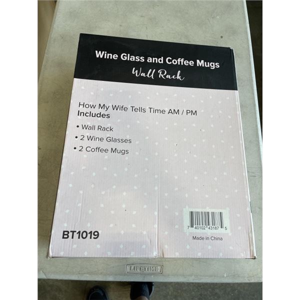 NEW "HOW MY WIFE TELLS TIME" - INCLUDES RACK, 2 COFFEE MUGS AND 2 WINE GLASSES