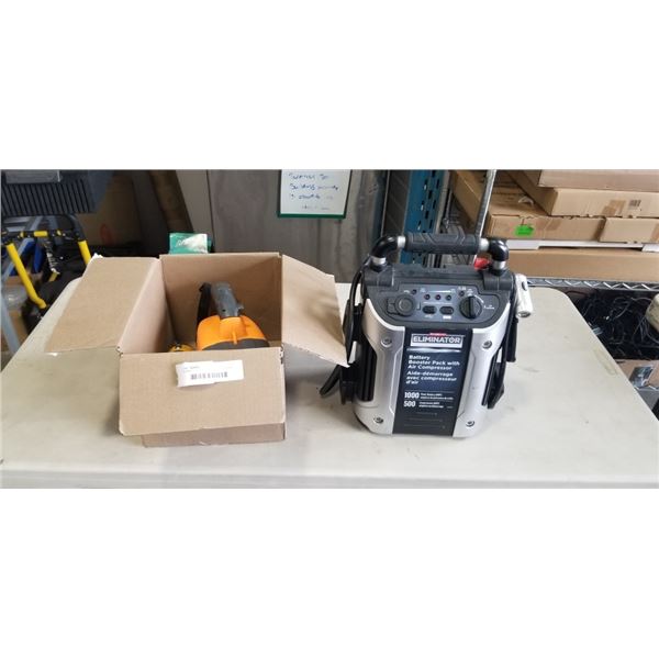 ELIMINATOR BATTERY BOOSTER PACK AND 2 FLASHLIGHTS, UNTESTED