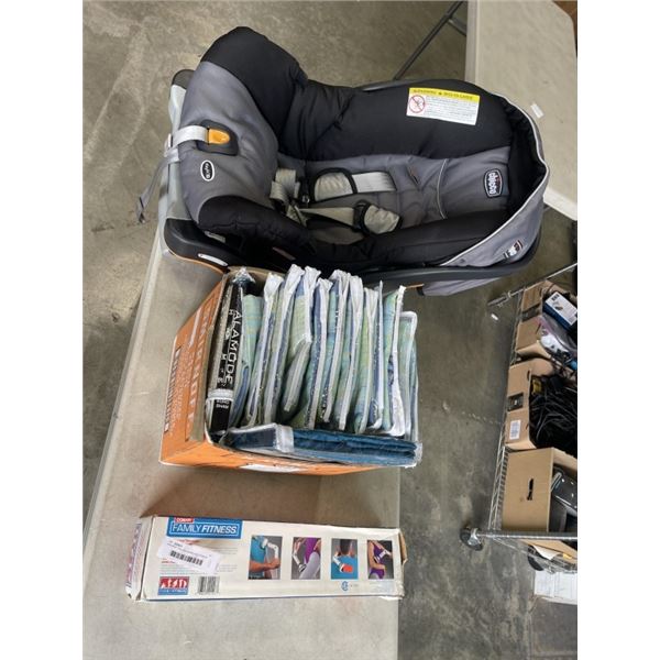 CAR SEAT, PILLOW SHAMS AND CONAIR FAMILY FITNESS BODY RELAXER