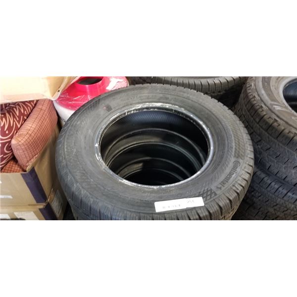 SET OF 4 CONTINENTAL VAN CONTACT A/S M+S 235/65/R16 TIRES, GOOD USEABLE TIRES, SEE PICTURES FOR TREA