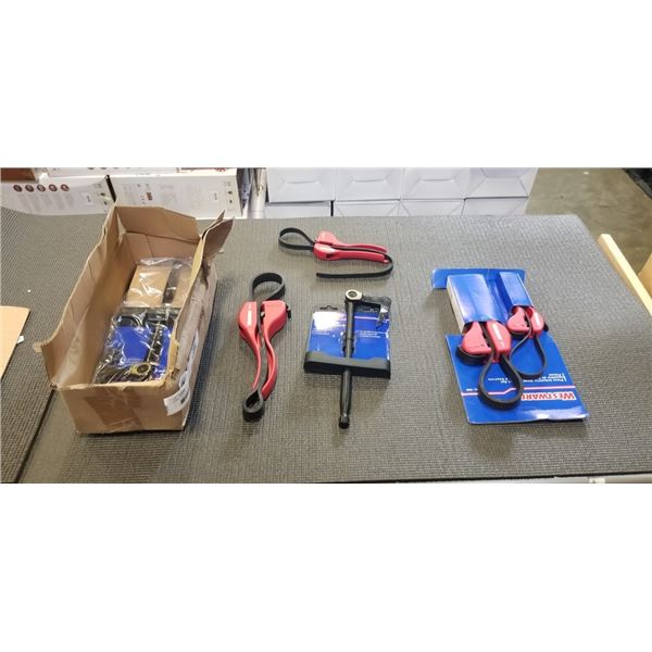 3 NEW INDEXING NAIL PULLERS AND 2 - 2PC STRAP WRENCH SETS