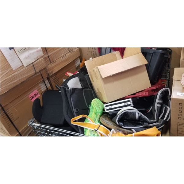 PALLET OF ASSORTED GOODS, CONTENTS OF REPOSESSSED VEHICLES, BIN NOT INCLUDED