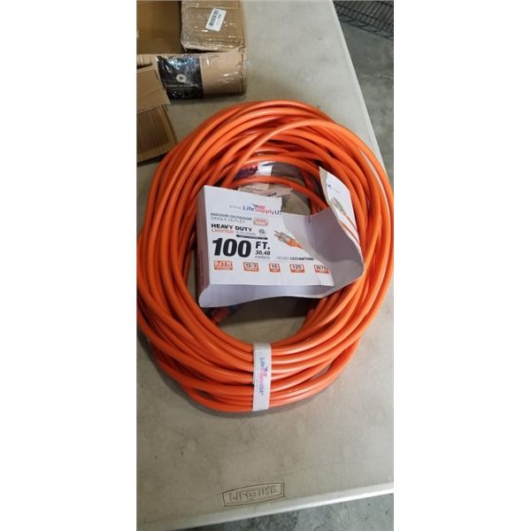 HEAVY DUTY 100 FOOT ORANGE EXTENSION CORD. 12AWG/3C
