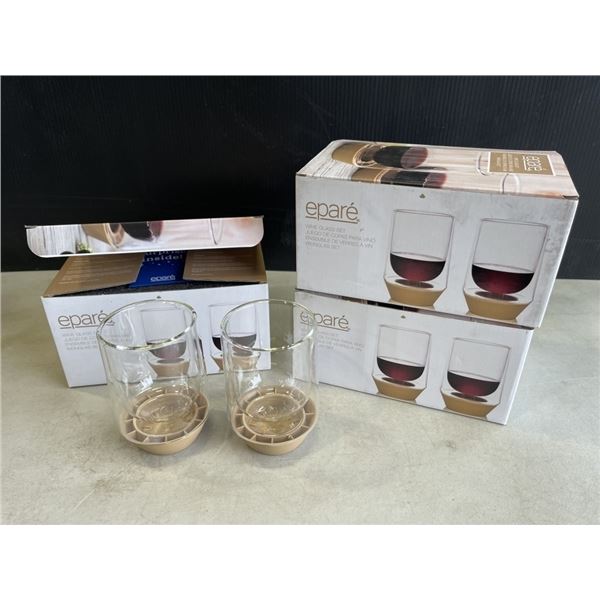 SET OF 6 NEW EPARE WINE GLASS SET, DUAL WALL INSULATED GLASS RETAIL $51 EACH, 3 SETS OF 2, TOTAL $15