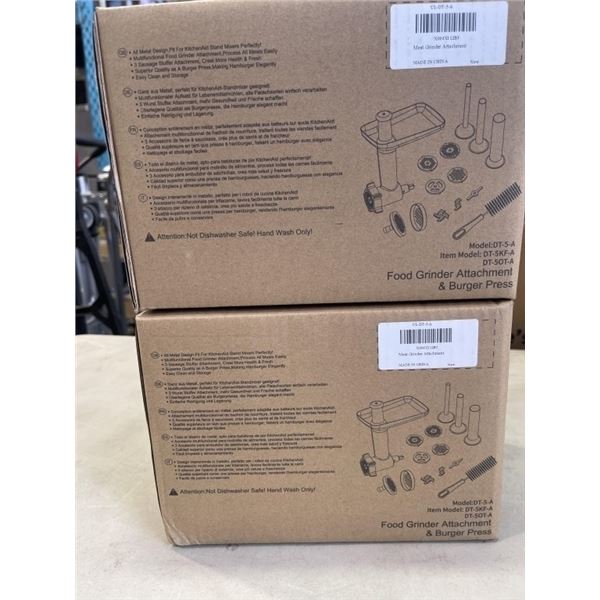 2 NEW AMZCHEF FOOD GRINDER ATTACHMENT & BURGER PRESS. WORKS WITH KITCHENAID STAND MIXERS