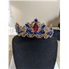 Image 1 : VINTAGE GOLD PLATED W/ BLUE AND RED STONES RHINESTONE TIARA