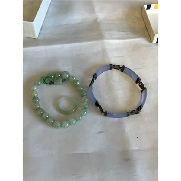 JADE BRACELET, RING AND 925 BRACELET W/ SEMI PRECIOUS STONES