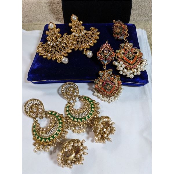 3 PAIRS OF VINTAGE INDIAN EARRINGS