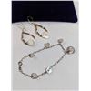 Image 3 : 925 STERLING SILVER W/ MOTHER OF PEARL AND ROSE QUARTZ BEADS BRACELET AND PAIR OF EARRINGS