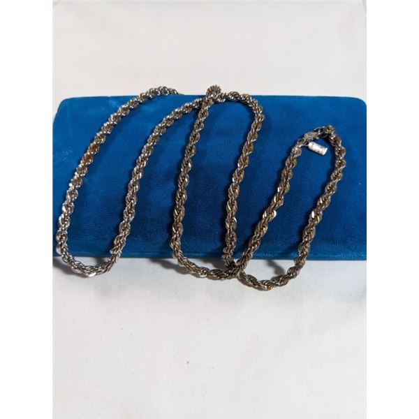 VINTAGE MONET SILVER TWISTED ROPE CHAIN NECKLACE EXTRA LENGTH 29 INCHES
