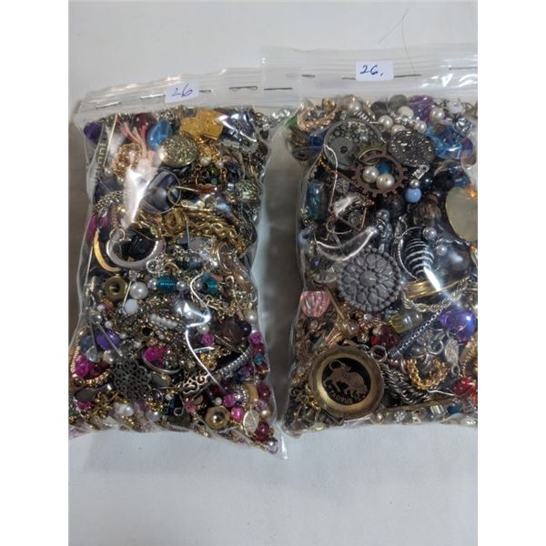 2 SMALL BAGS W/ MISC JEWELRY, BEADS AND PARTS