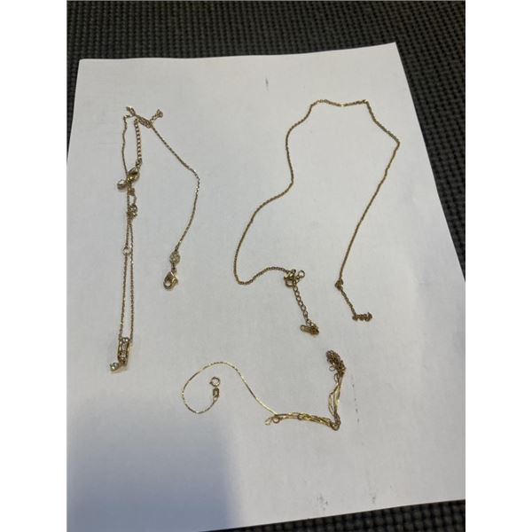 SWAROVSKI NECKLACE, BROKEN AND 2 DAINTY STAMPED GOLD TONE CHAINS