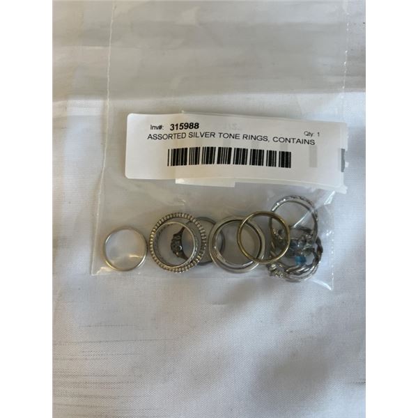 ASSORTED SILVER TONE RINGS, CONTAINS REAL SILVER