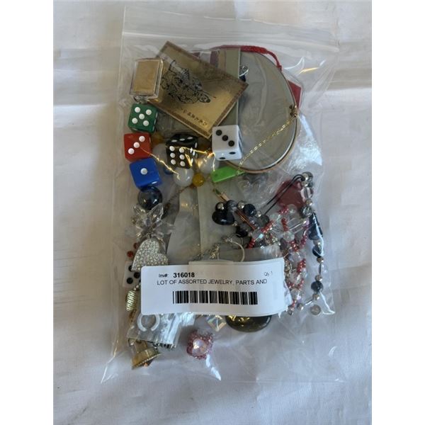 LOT OF ASSORTED JEWELRY, PARTS AND NIC NACS