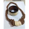Image 1 : VINTAGE WOOD BEADS AND BONE PHILIPPINES NECKLACE AND BANGLE