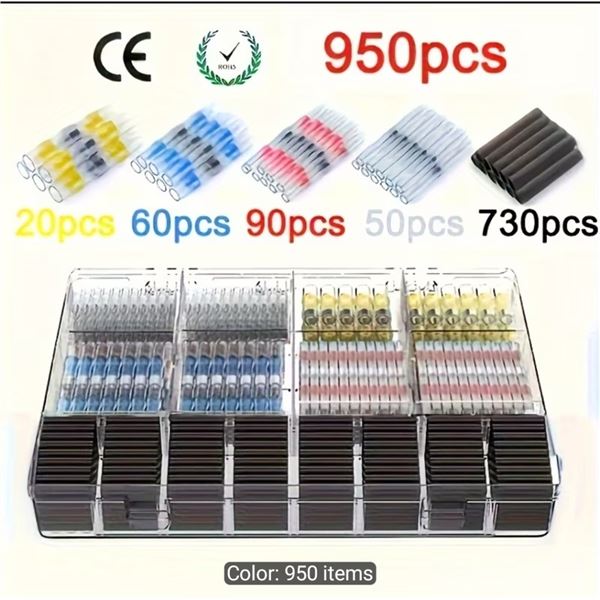 NEW 950PCS HEAT SHRINK BUTT SPLICE