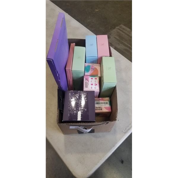 BOX OF BLOOMORA ITEMS INCLUDING STEAM MASK, MOISTURIZING FOOT MASK, HYDROGEL FACE MASK