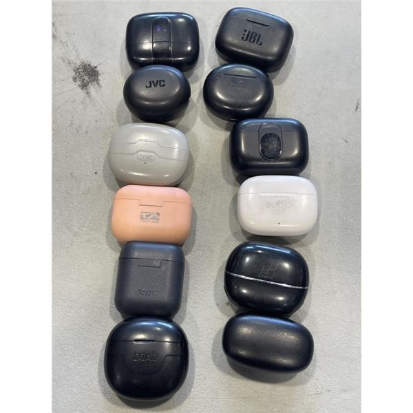 12 PAIRS OF ASSORTED BLUETOOTH EARBUDS