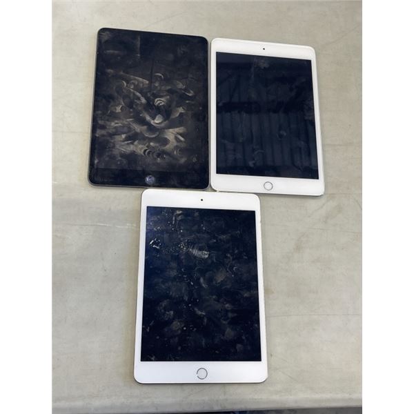 3 IPADS. 2 ARE MODEL A1538. 1 IS MODEL A2133. CONDITION UNKNOWN