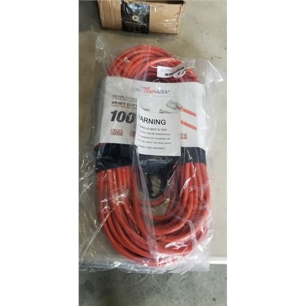 HEAVY DUTY 100 FOOT ORANGE EXTENSION CORD. 12AWG/3C
