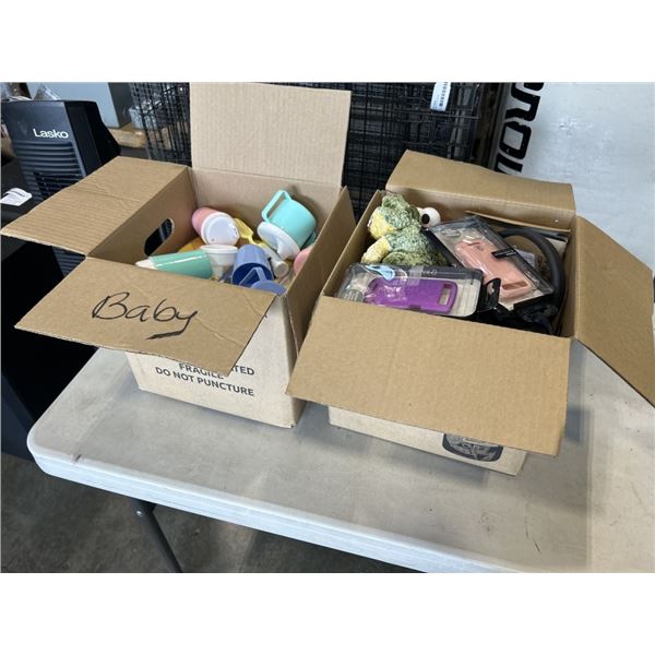 2 BOXES OF NEW BABY AND KIDS TOY RELATED ITEMS