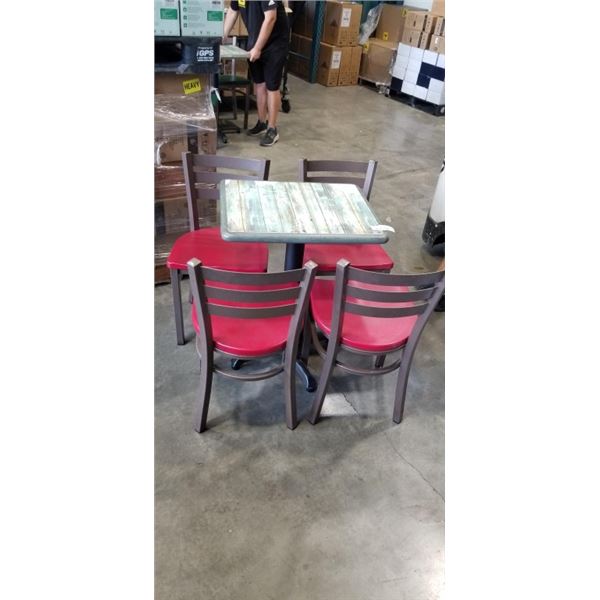 PUB TABLE WITH 4 RED CHAIRS