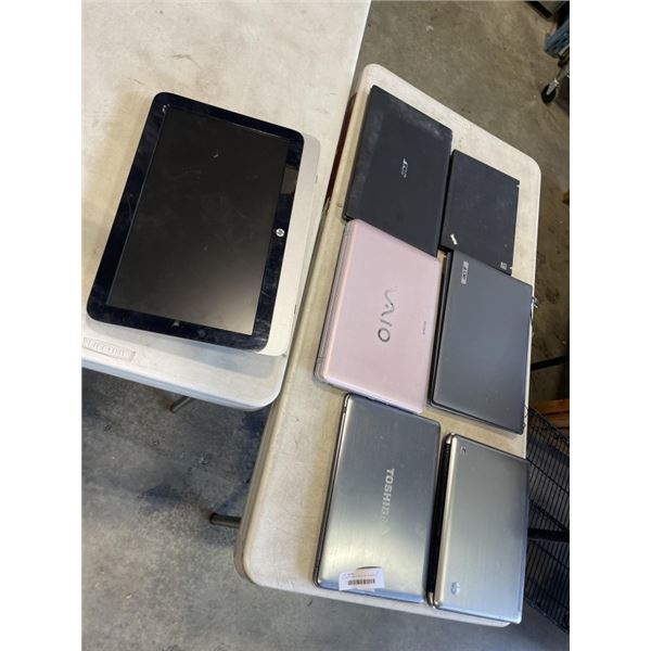 6 LAPTOPS AND A HP ALL IN 1 COMPUTER, FOR PARTS/REPAIR