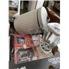 Image 2 : BOX OF HOUSEHOLD ITEMS INCLUDING WORKING VINTAGE BLENDER, WALL SHELF, WALL CLOCK, ETC