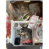 Image 3 : BOX OF HOUSEHOLD ITEMS INCLUDING WORKING VINTAGE BLENDER, WALL SHELF, WALL CLOCK, ETC