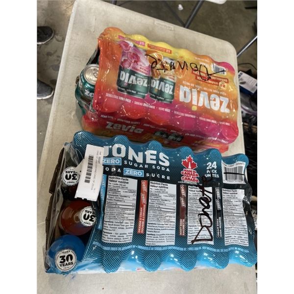 CASE OF JONES SODA AND CASE OF ZEVIA SODA - COULD BE MISSING A FEW CANS