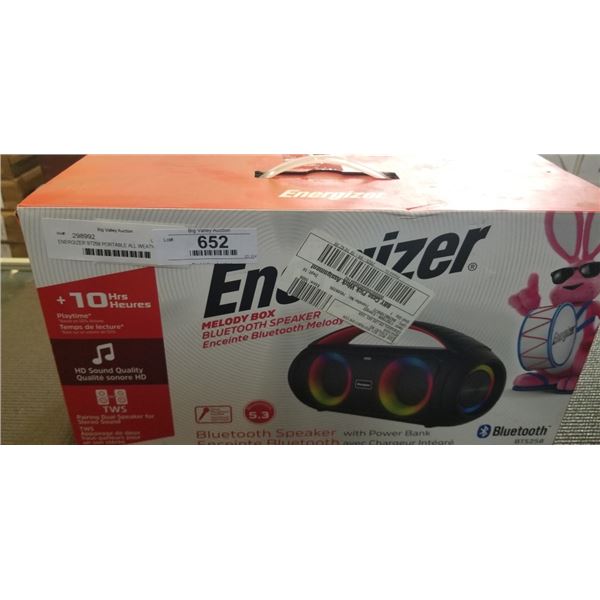 ENERGIZER BT258 PORTABLE ALL WEATHER RECHARGEABLE SPEAKER W/ POWER BANK AND WIRED MIC - TESTED WORKI