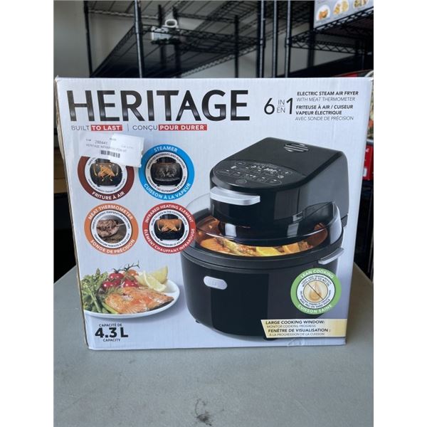 HERITAGE INFRARED 4.5QT 6-IN-1 STEAM AIR FRYER - TESTED WORKING, RETAIL $299