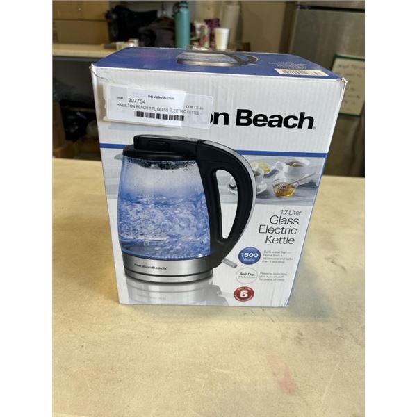HAMILTON BEACH 1.7L GLASS ELECTRIC KETTLE - TESTED WORKING