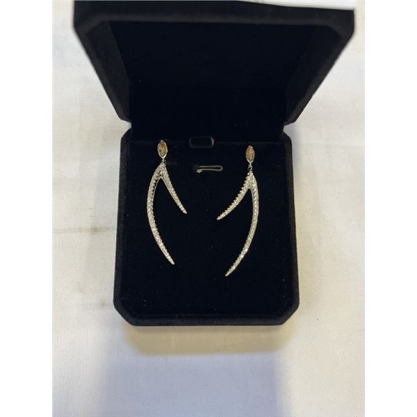 NEW PLATINUM PLATED 55.0MM MARQUISE CUT CHAMPAGNE SIMULATED DIAMOND (CZ) DANGLE EARRINGS