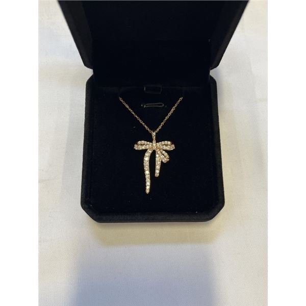 NEW 18K GOLD PLATED 33.0MM SIMUATED DIAMOND (CZ) BOW NECKLACE 18" LONG