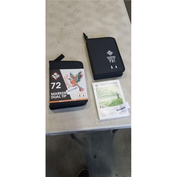 2 PACKS ZENO 72 MARKERS DUAL TIP AND 64 SHEETS ZENO WATER COLOR PAPER