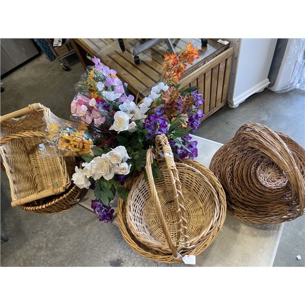 LARGE LOT OF WICKER BASKETS