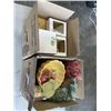 Image 1 : 2 BOXES OF ASSORTED ORNAMENTS AND DECOR, CANDLE HOLDERS ETC