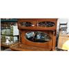 Image 2 : ANTIQUE OAK SIDEBOARD WITH GALLERY & STAIN GLASS DOORS