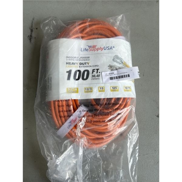HEAVY DUTY 100 FOOT EXTENSION ORANGE EXTENSION CORD. 12AWG/3C