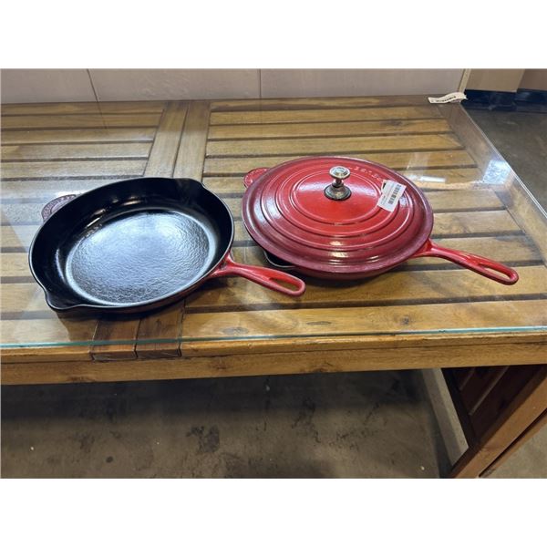 2 LE CREUSET CAST IRON PANS W/ 1 LID