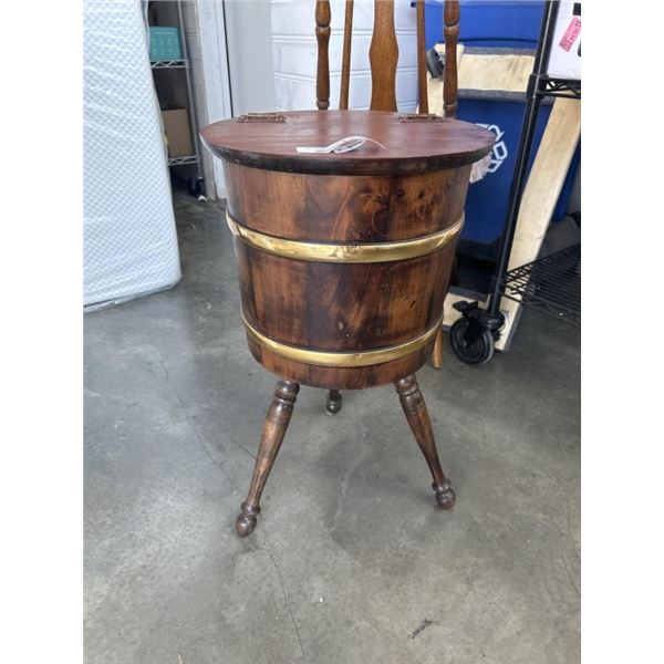 VINTAGE BARREL STAND W/ STORAGE