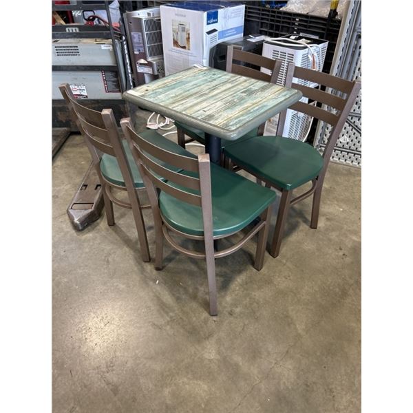 PUB TABLE WITH 4 GREEN CHAIRS