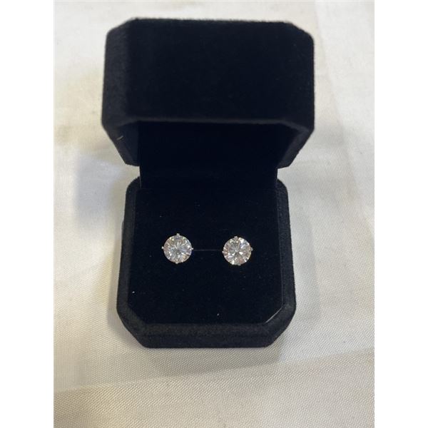 NEW PLATINUM PLATED 2.0CT EACH SIMULATED DIAMOND (CZ) STUD EARRINGS